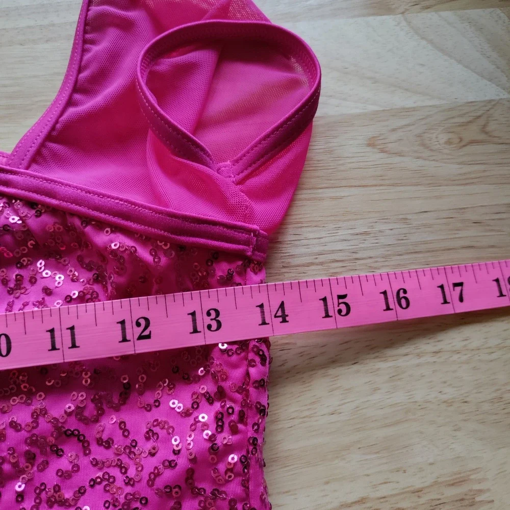 Weissman Fuchsia Sequin Fringe One Shoulder Dance Costume Romper LC Jazz Tap